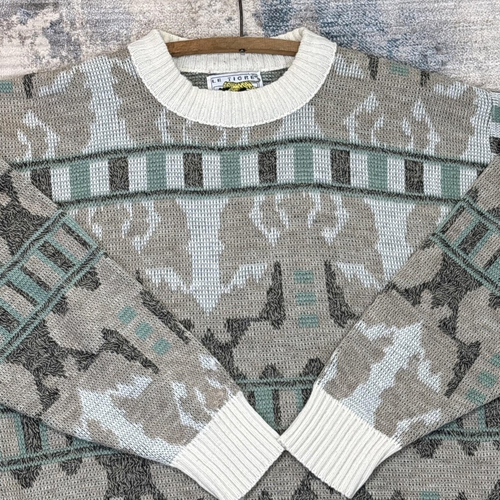Vintage Le Tigre Sweater Mens Large Abstract Geometric Knit 90s Streetwear‎